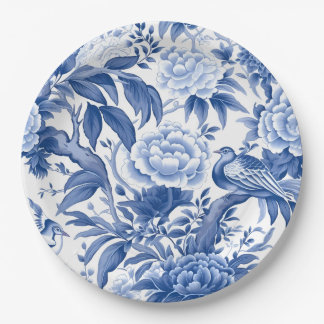 Assiette en papier à motif de chinoiserie bleu et