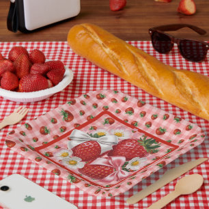 Assiette en papier à motif de fraise