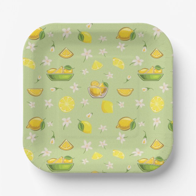 Assiette en papier à motif été citron (Recto)