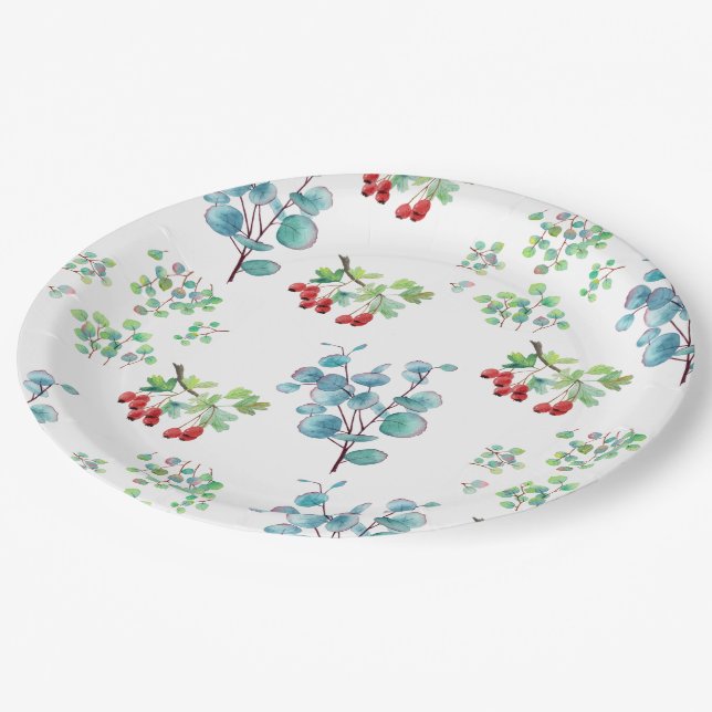 Assiette en papier à motif floral (Angle)