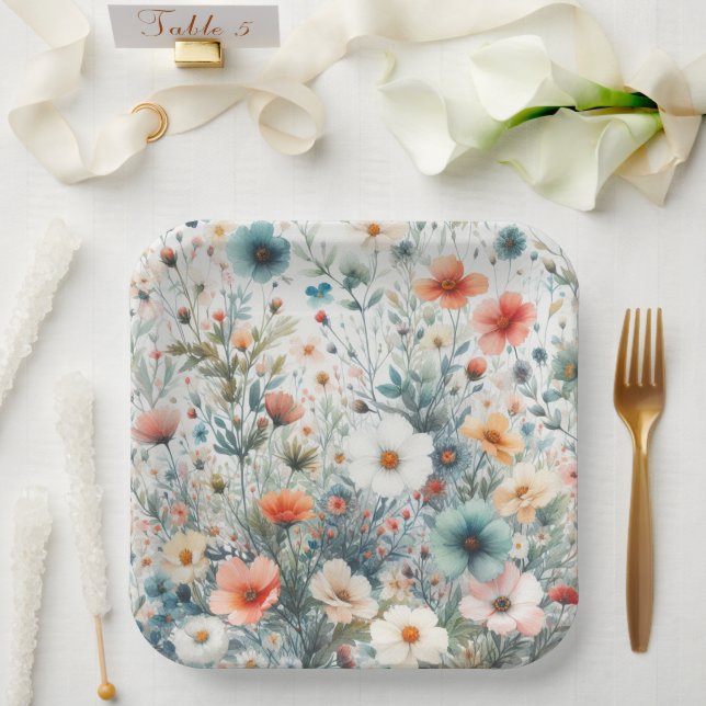 Assiette en papier à motif floral (Mariage)