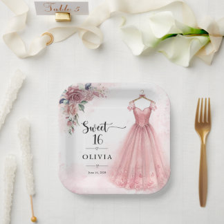 Assiette en papier à motif floral rose poudré pour