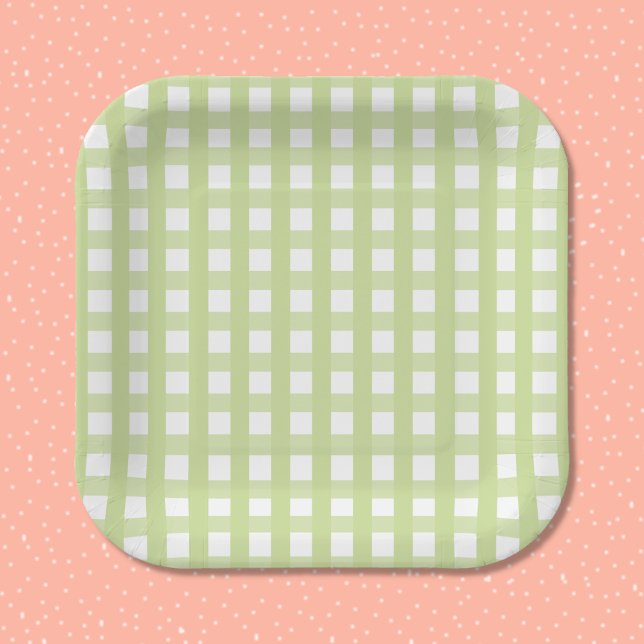 Assiette en papier à motif gingham vert pastel (Créateur téléchargé)