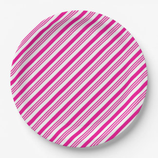Assiette en papier à motif rayure diagonale rose v