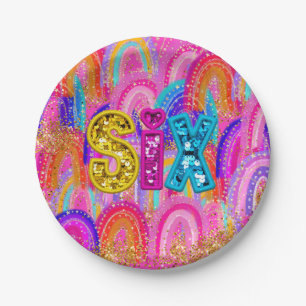 Assiette en papier à sequins arc-en-ciel pour 6ème