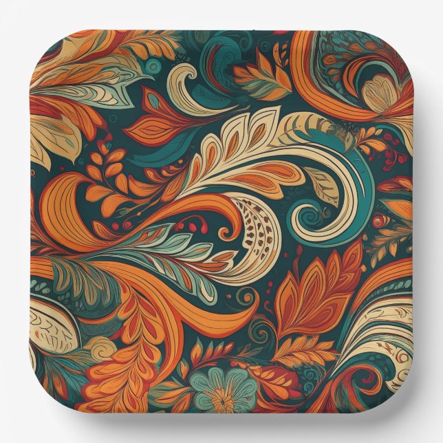 Assiette en papier à tourbillon de Paisley (Recto)