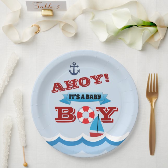 Assiette en papier Ahoy C'est un bébé garçon (Mariage)