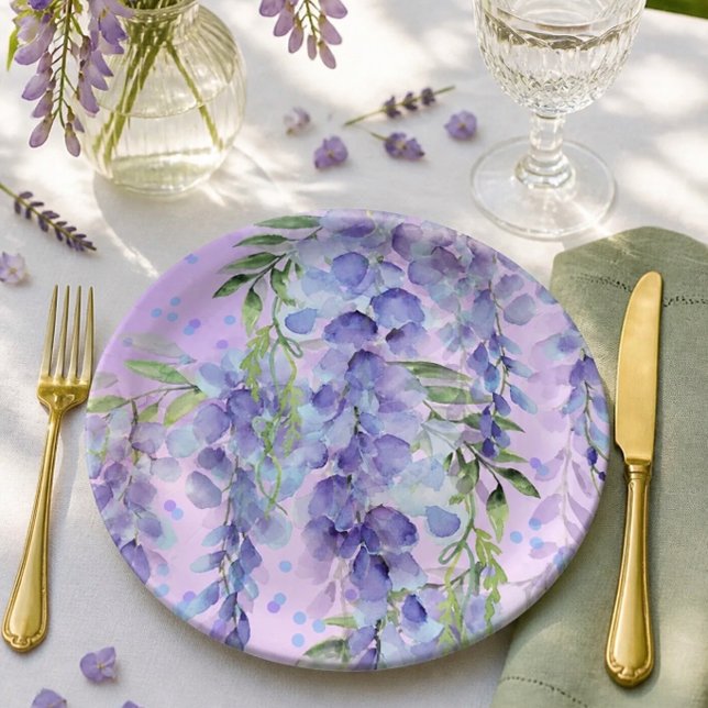 Assiette en papier aquarelle florale violette (Créateur téléchargé)
