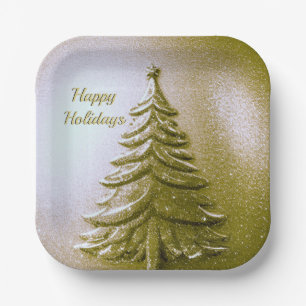 Assiette en papier arbre de Noël férié or