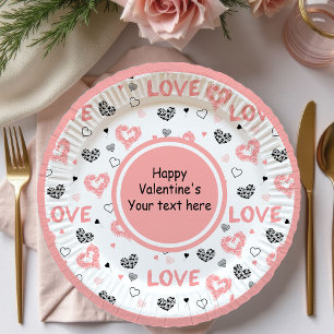 Assiette en papier artistique cœur rose noir pour