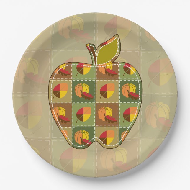 Assiette en papier Automne Patchwork (Devant)