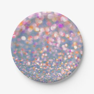 Assiette en papier avec confettis gris et rose ten