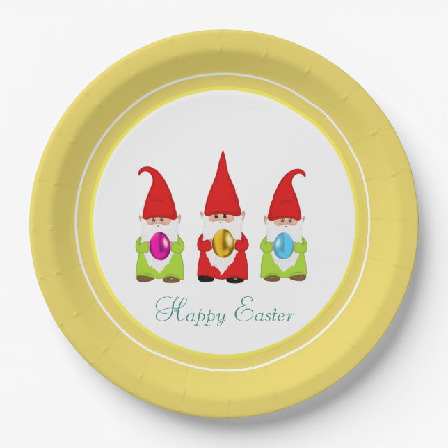 Assiette en papier avec des gnomes mignons et des  (Devant)