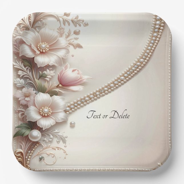 Assiette en papier avec embellissements floraux et (Recto)