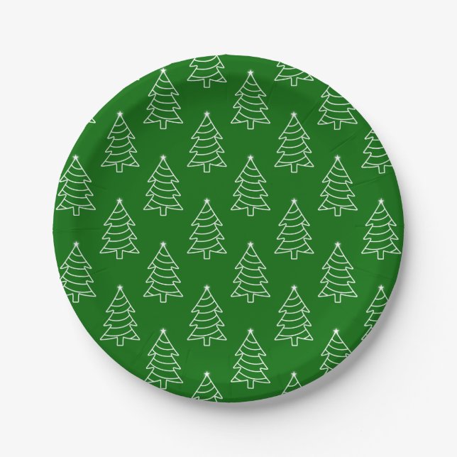 Assiette en papier avec fond vert foncé et arbre d (Devant)