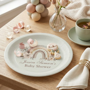 Assiette en papier Baby Shower Boho Arc-en-ciel et