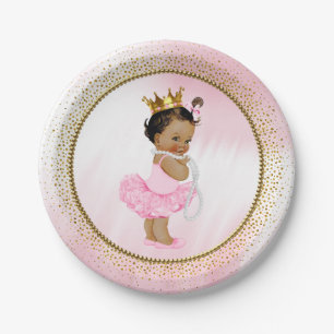 Assiette en papier Baby Shower Princesse Afro-Amér