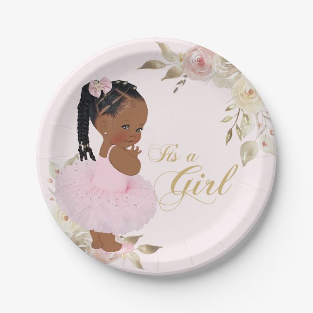 Assiette en papier Baby shower Tutu Baby Girl afri (Devant)