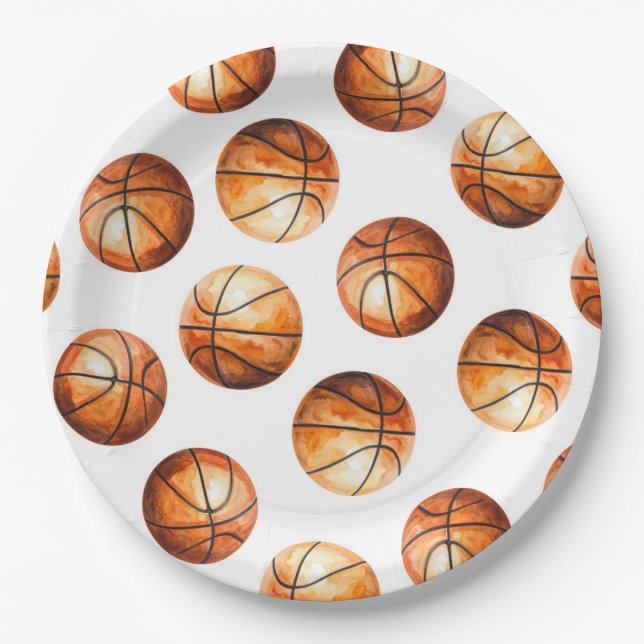 Assiette en papier basket-ball aquarelle (Devant)
