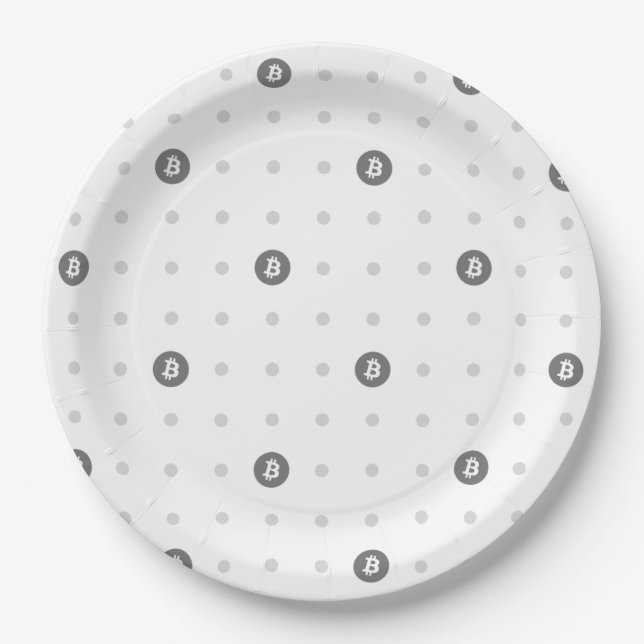 Assiette en papier Bitcoin à pois (grand format)  (Devant)