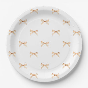 Assiette en papier blanche avec motif de nœud doré