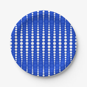 Assiette en papier bleu cobalt et pois blancs