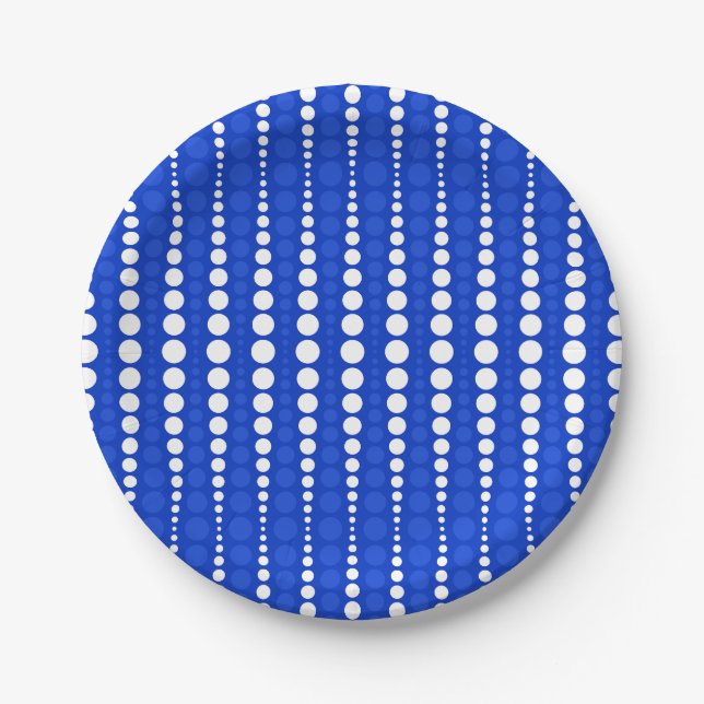 Assiette en papier bleu cobalt et pois blancs (Devant)
