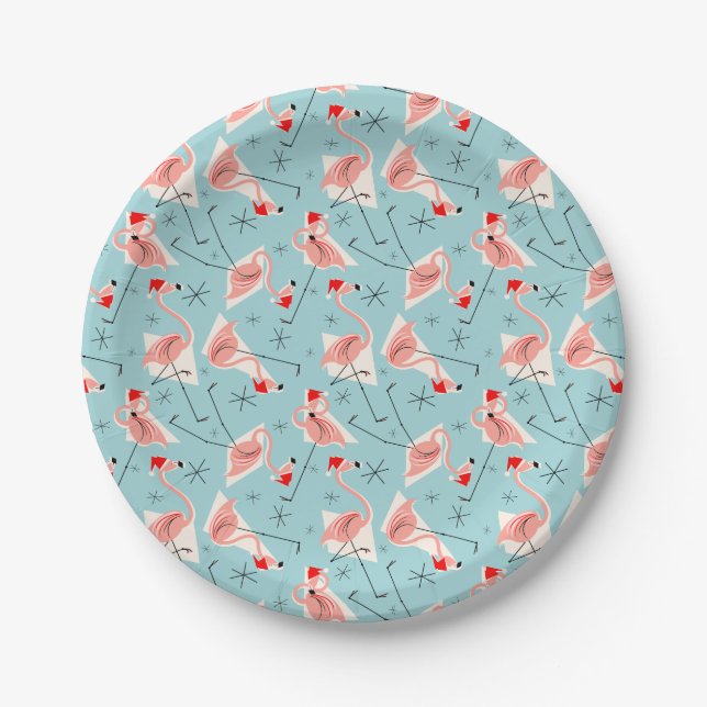 Assiette en papier bleu Flamingo Santas Multi (Devant)