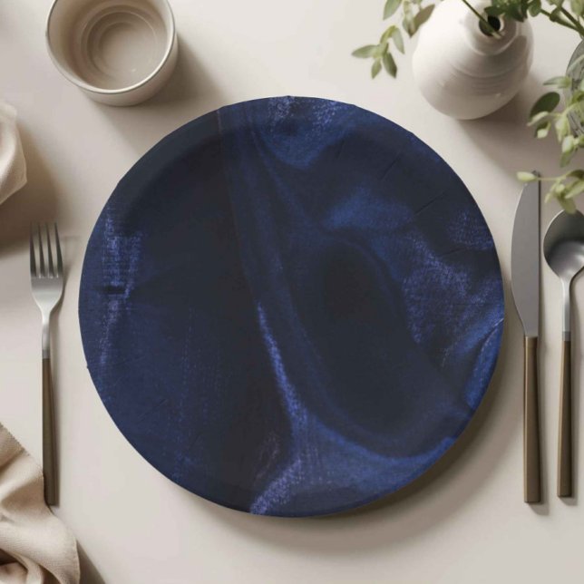 Assiette en Papier Bleu Marine Élégante (navy blue paper plates, dark blue party plates, elegant party tableware, minimalist party decor, nav)