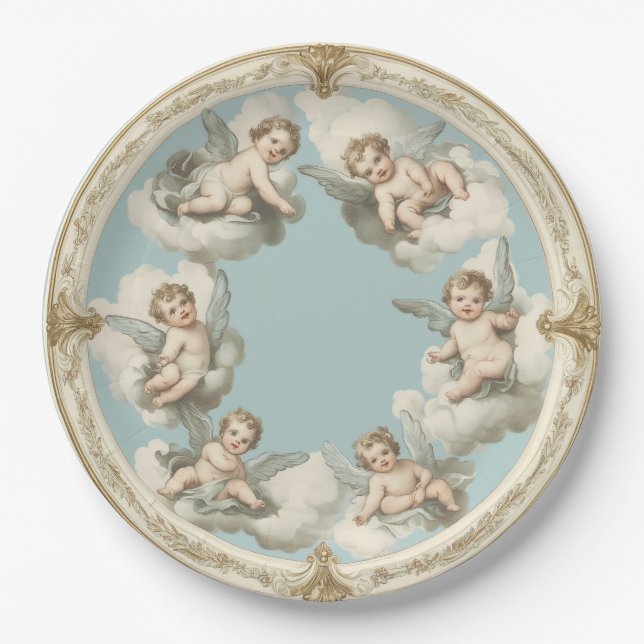 Assiette en papier bleu nuage de style rococo élég (Devant)