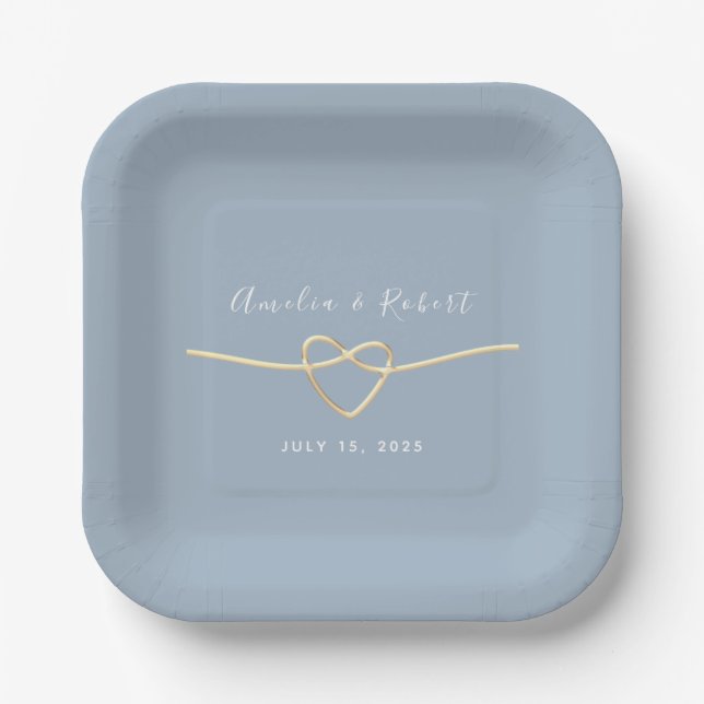 Assiette en papier bleu poussiéreux pour mariage (Recto)