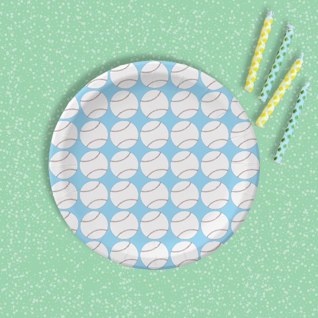 Assiette en papier bleue motif baseball (Simple baseball pattern blue paper plate)