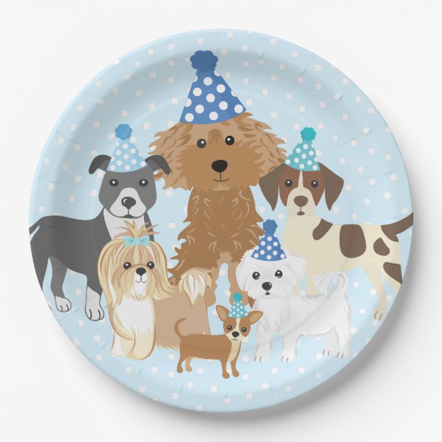 Assiette en papier bleue pour fête d'anniversaire  (Devant)