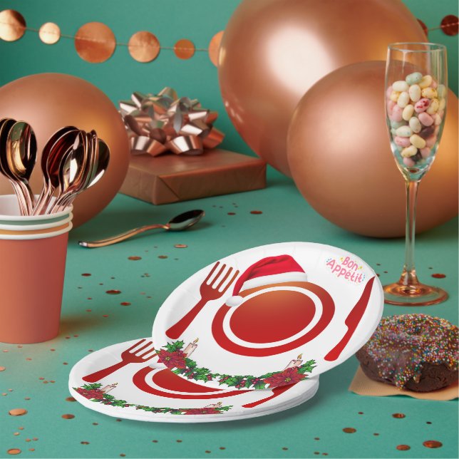 Assiette en papier Bon Appétit de Noël (Multi)