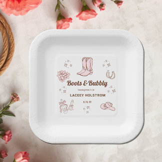 Assiette en papier Boots And Bubbly Cowgirl Bridal