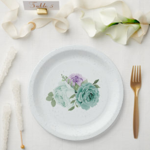 assiette en papier botanique fleurs bleu violet ve