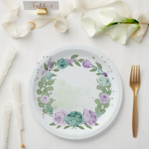 assiette en papier botanique fleurs bleu violet ve