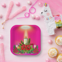 Assiette en papier Bougie de vacances rose
