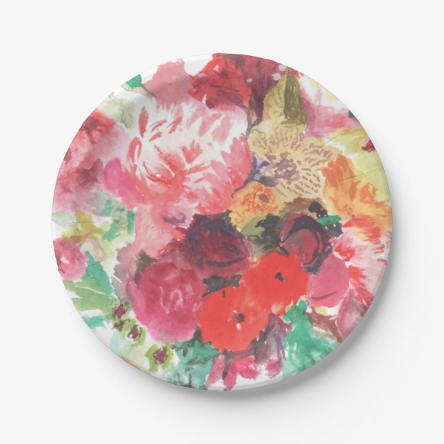 Assiette en papier bouquet de fleurs vibrant (Devant)