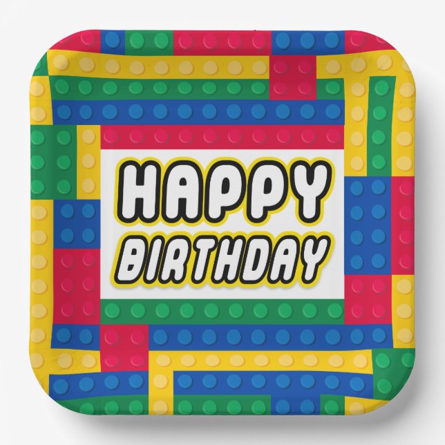 Assiette en papier Brick Builder Anniversaire 9" (Recto)