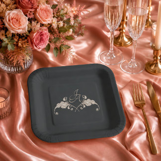 Assiette en papier carré baroque de luxe pour mari