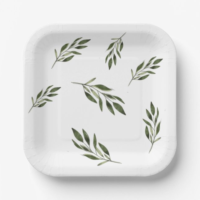 Assiette en papier carré de verdure botanique mode (Recto)