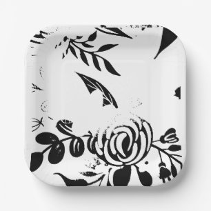 Assiette en papier carrée 7" à motif noir et blanc