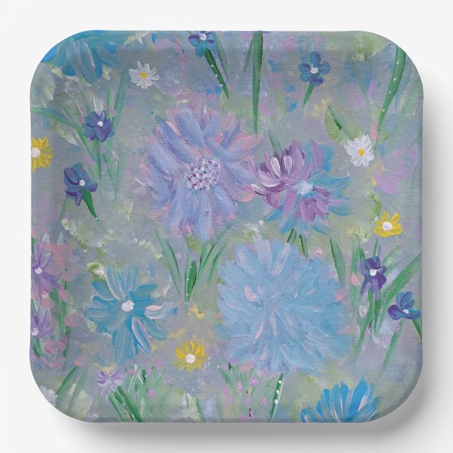 Assiette en papier carrée 9" Fleur de pois de sent (Recto)