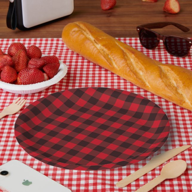 Assiette en papier carrée à carreaux 9"  (Pique-nique)