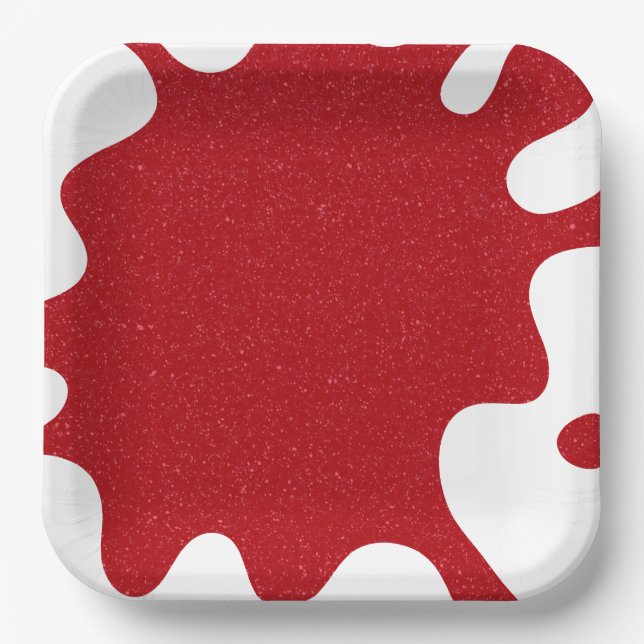 Assiette en Papier Carrée Rouge Tomate Splash Pers (Recto)