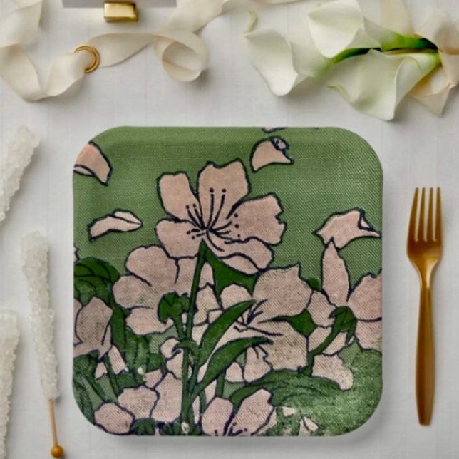 Assiette en papier Cascade Fleur Rose (Paper Plates Durable paper stock FDA compliant food safety. )