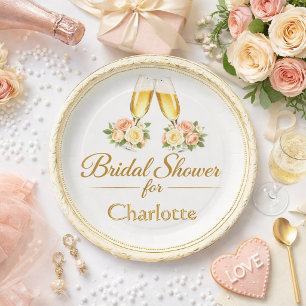 Assiette en papier Champagne et Roses pour la fête