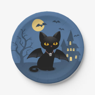 Assiette en papier chat noir de vampire d'Hallowee