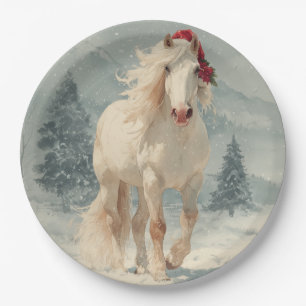 Assiette en papier Cheval Blanc de Noël